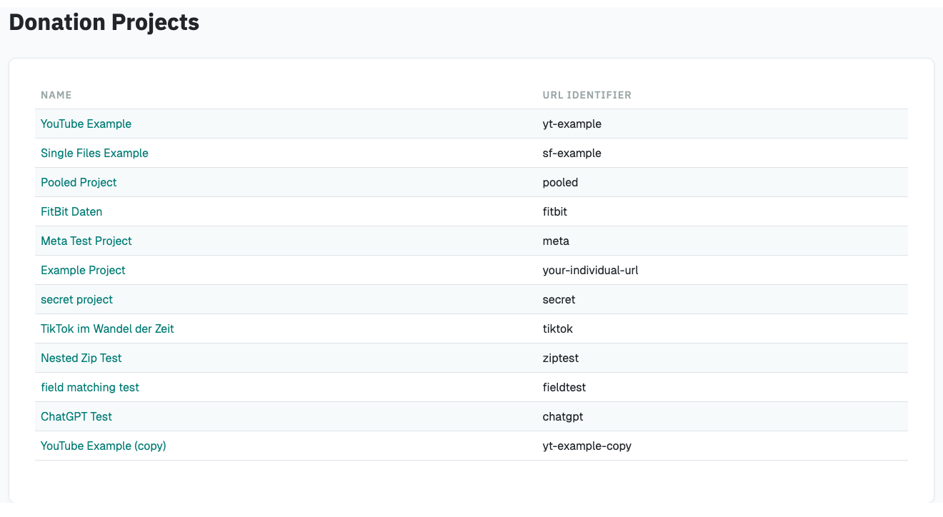 Project List Screenshot