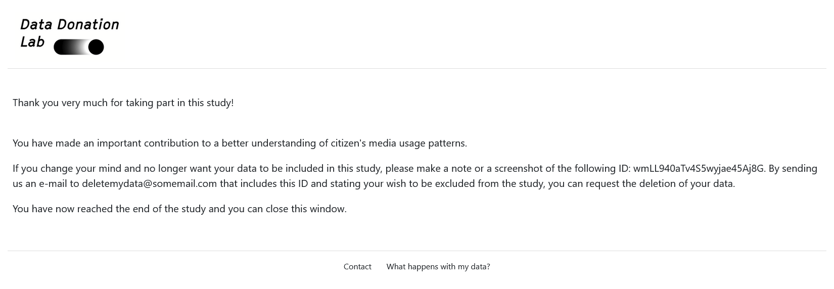 Debriefing Page Screenshot