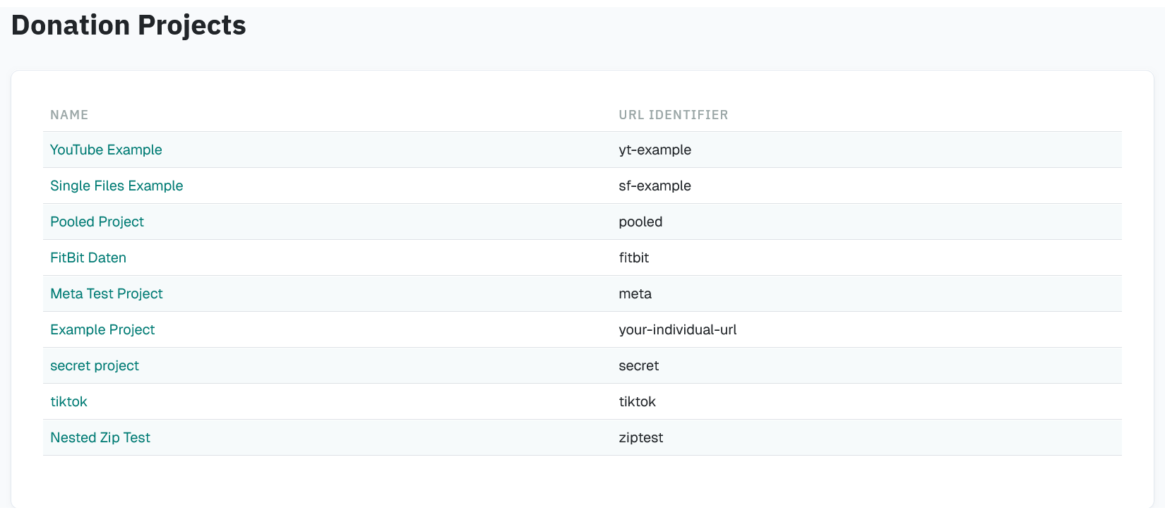 Project List Screenshot