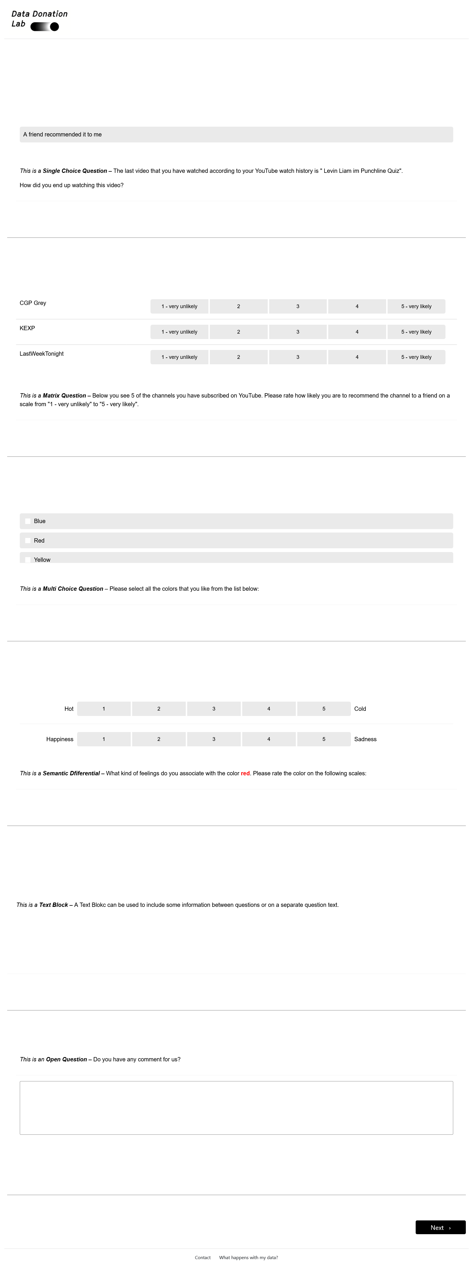 Questionnaire Page Screenshot