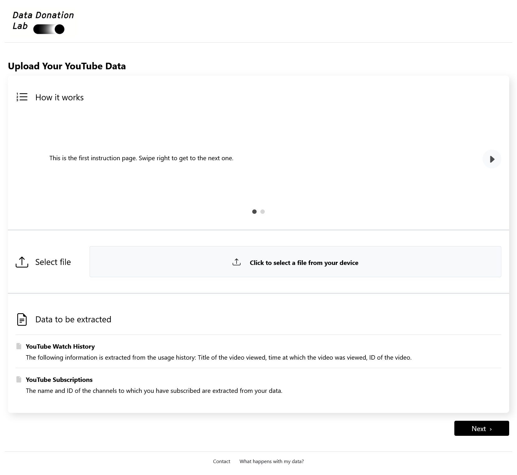 Data Donation Page Screenshot