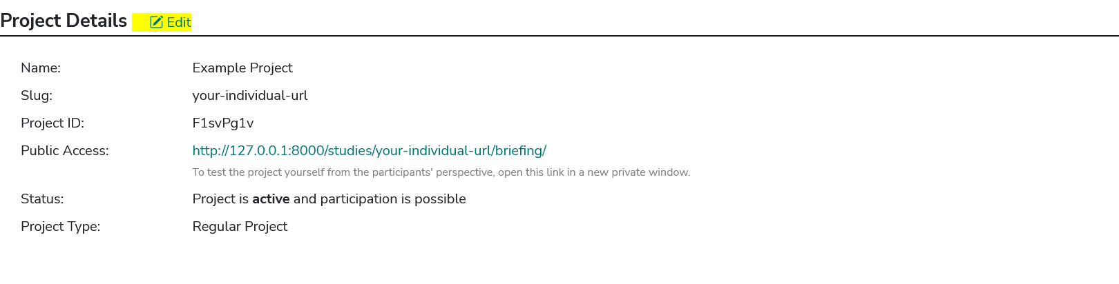 Project Details Edit Screenshot