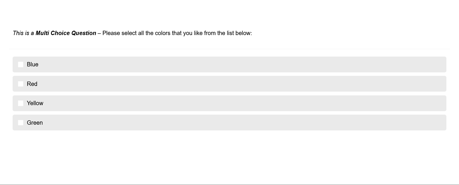 Multi Choice Question Screenshot