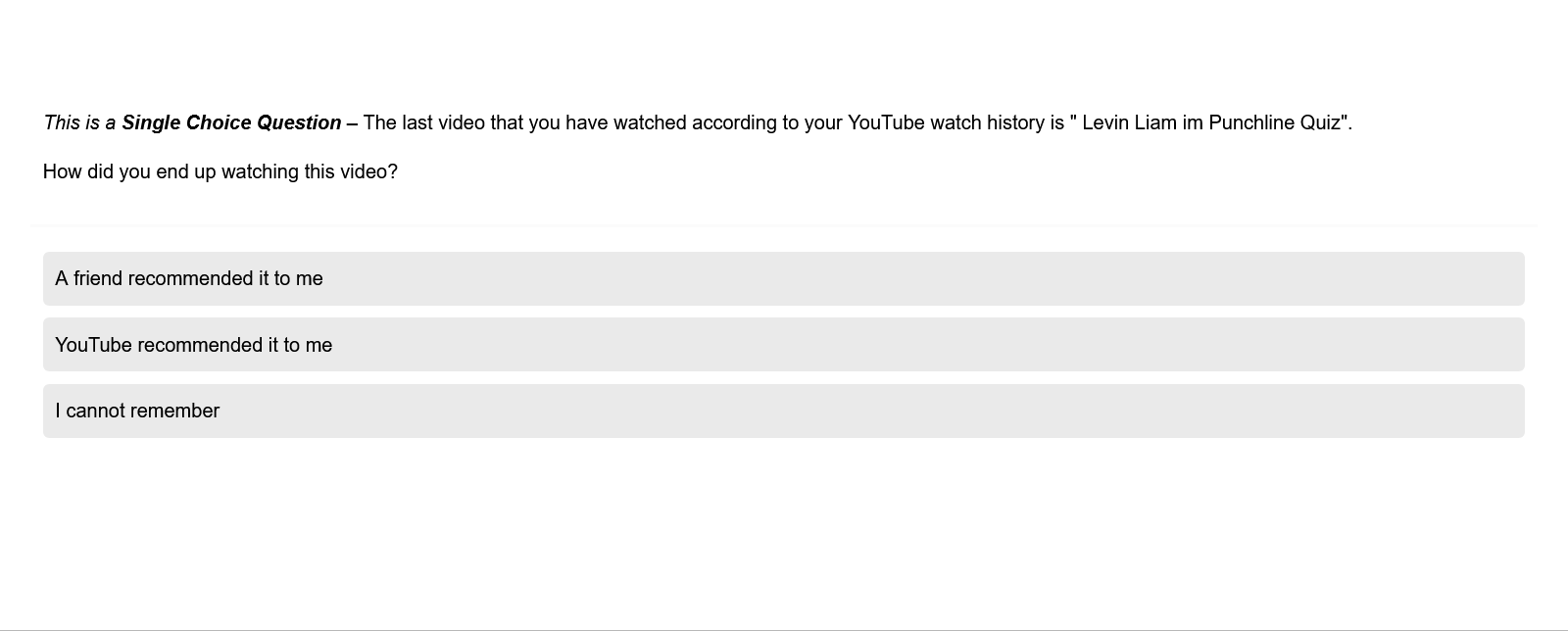 Single Choice Question Screenshot