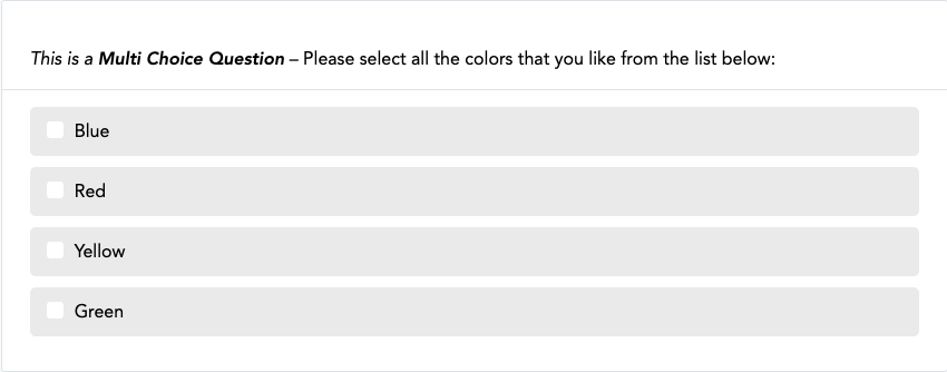 Multi Choice Question Screenshot
