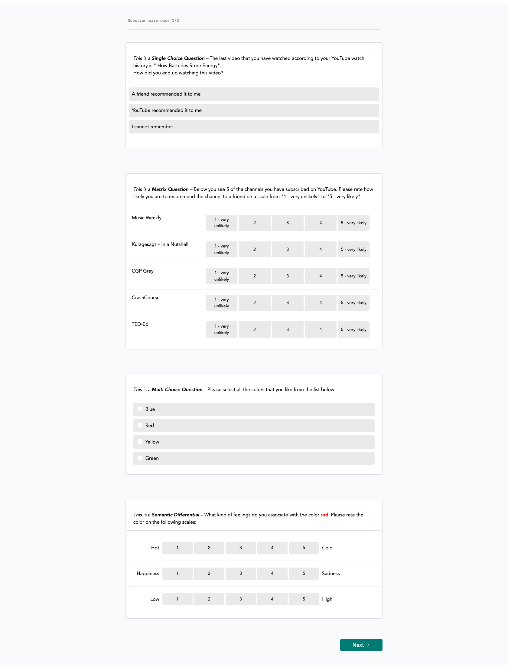 Questionnaire Screenshot